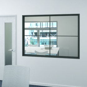 オフィスの休憩室用ガラス - フレームが選べる室内窓／①木枠選択ガラスシステム／会議室の室内窓に