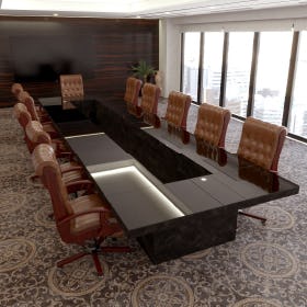 会議室の机にテーブル天板 強化ガラス(ブラック)が使用された事例
