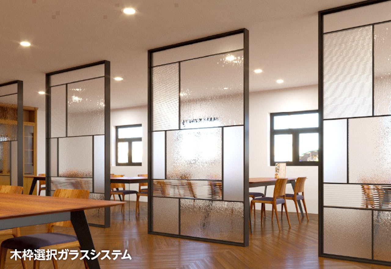 店舗の間仕切りにガラス製パーティションを使用した事例