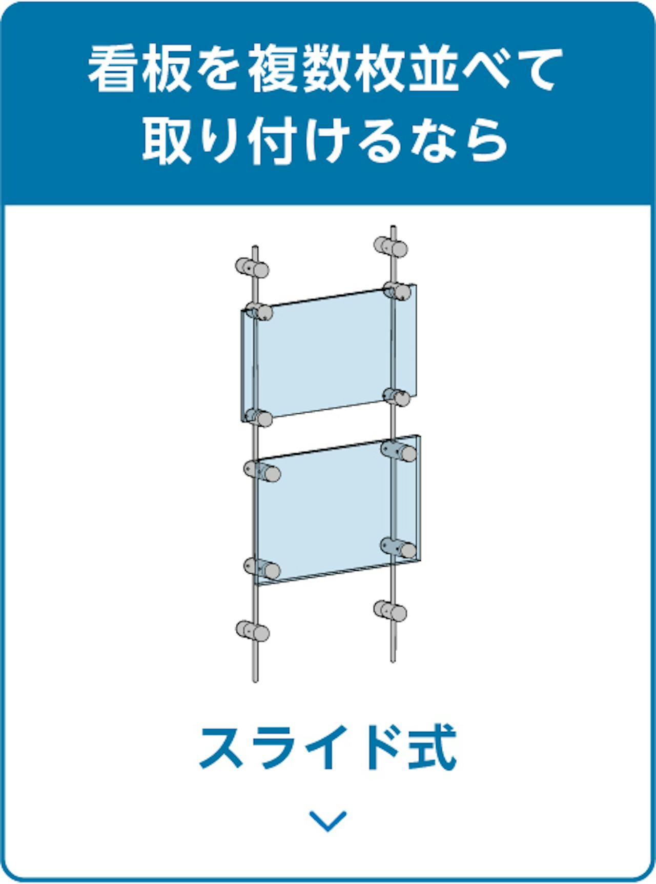 ガラスサインの取付方法③／複数の表札を並べるスライド式