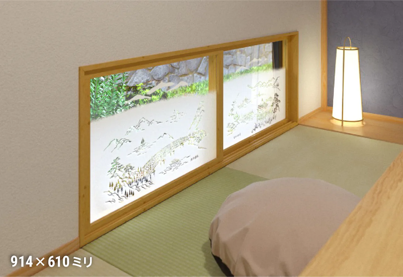 障子用ガラス(ぼかし山水) - 使用事例：和室の窓に