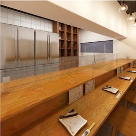 キッチン油はねガードSPⅡ(I字型連結タイプ) - 使用事例:飲食店のカウンターに①