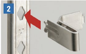 強化ガラス:ステンレス棚柱セット - 取付方法②棚受けを横にして上側を穴に差し込む