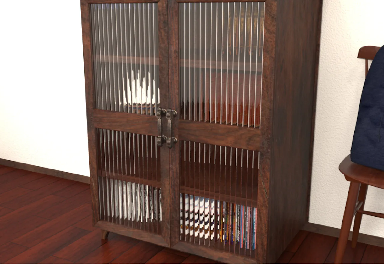 モールガラスの使用事例／家具扉に