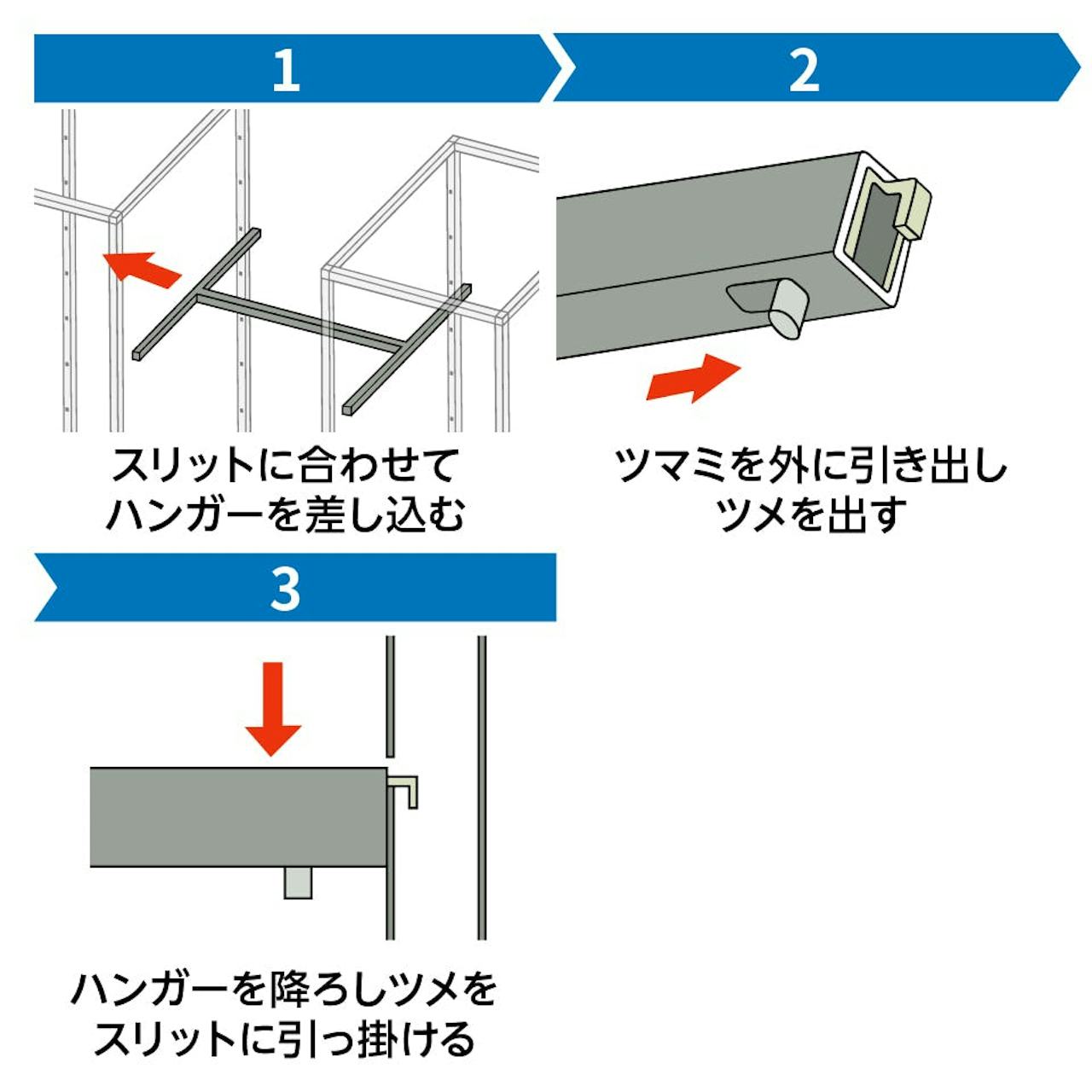 ガラス棚付きパイプシェルフ - ハンガーパイプの設置方法