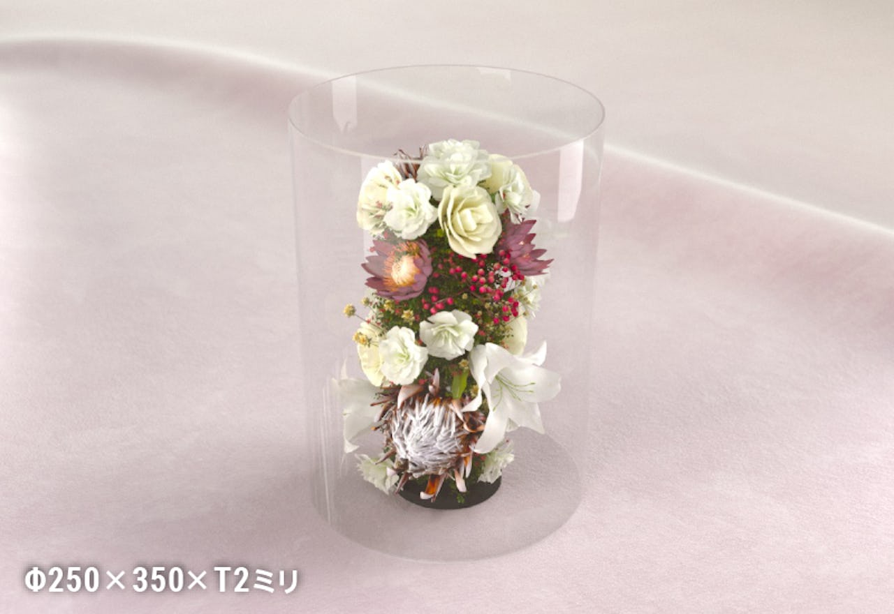 ブリザードフラワーの容器にアクリル円柱ケースを使用した事例