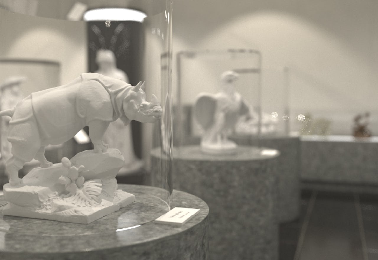 展示物のショーケースにアクリル円柱ケースを使用した事例