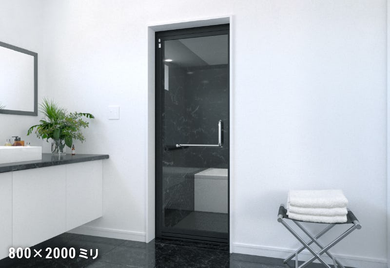 浴室強化ガラスドア　アルミ框枠付き - 使用事例：浴室のドアに①
