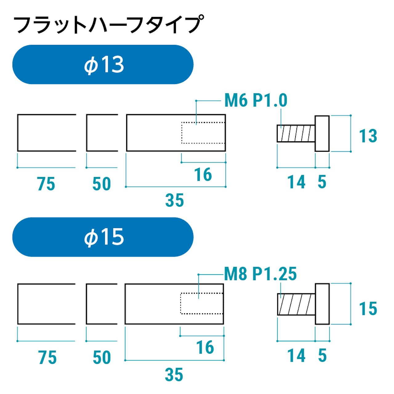 卓上用「サインスタンド(傾斜タイプ)」のロングキャップとボルトのサイズ詳細④／フラットハーフタイプ(2)