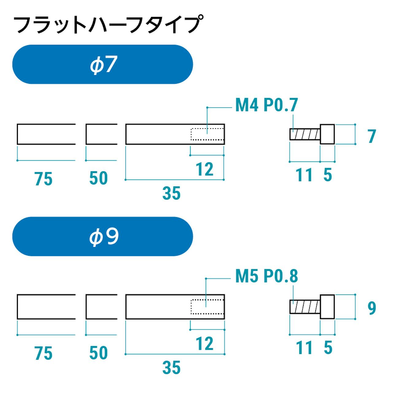 卓上用「サインスタンド(傾斜タイプ)」のロングキャップとボルトのサイズ詳細③／フラットハーフタイプ(1)