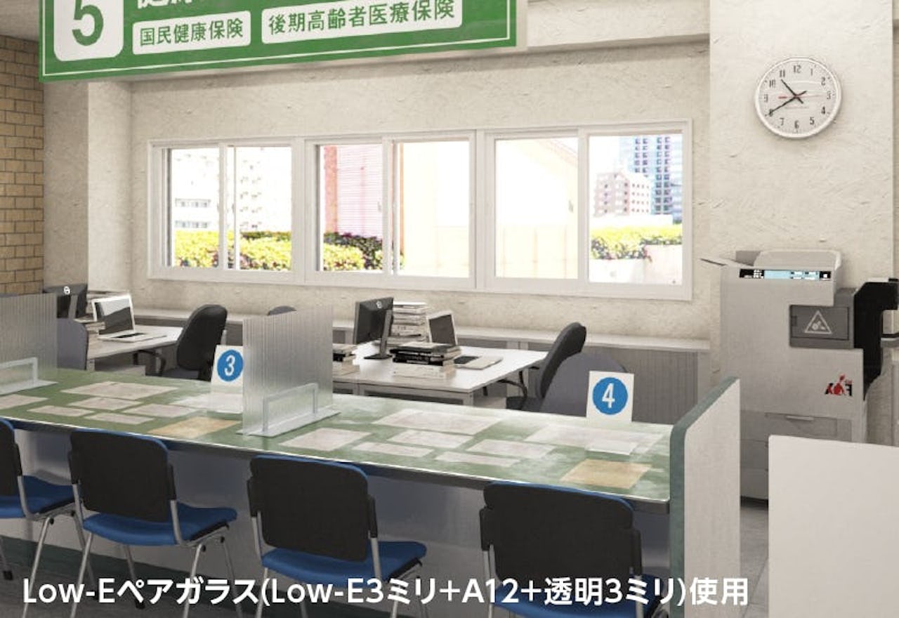 市役所の窓に「メルツエンサッシ内窓 引違い窓(2枚戸)」を後付けした事例