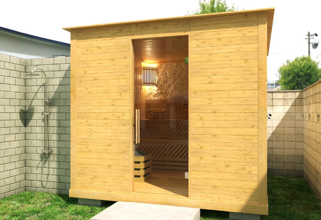 屋外サウナに「サウナ用ガラスドア」を使用した事例