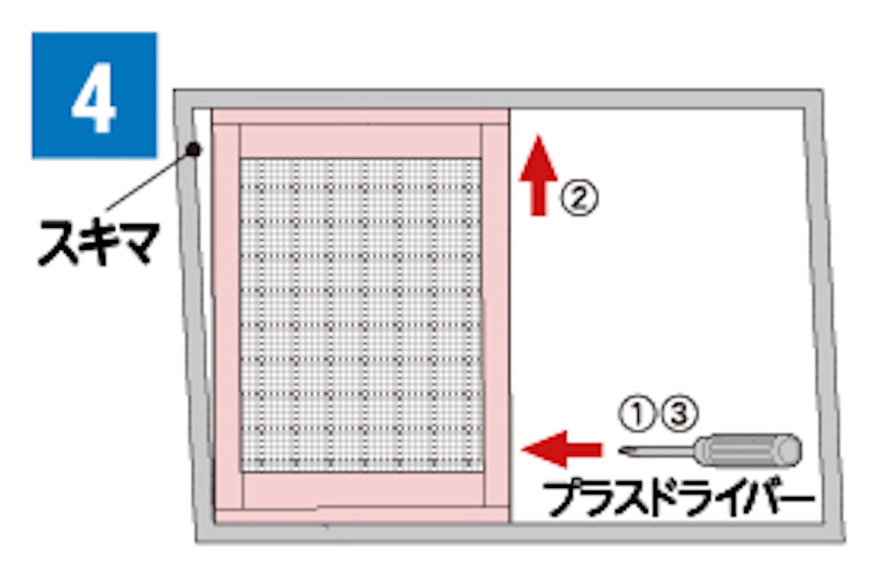 フリーサイズ網戸の取り付け方④窓側面の隙間を調節する