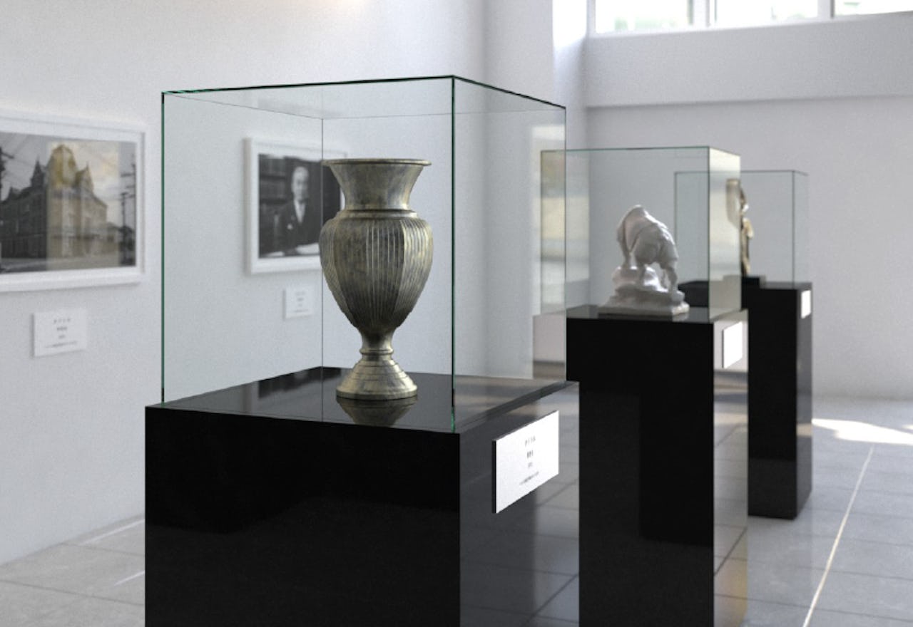 作品のディスプレイに、「オーダーメイドできるガラスショーケース」を使用した事例