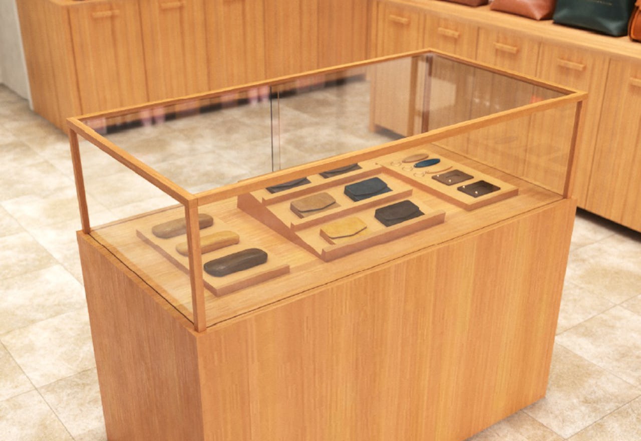 雑貨店の什器に、「オーダーメイドできるガラスショーケース」を使用した事例