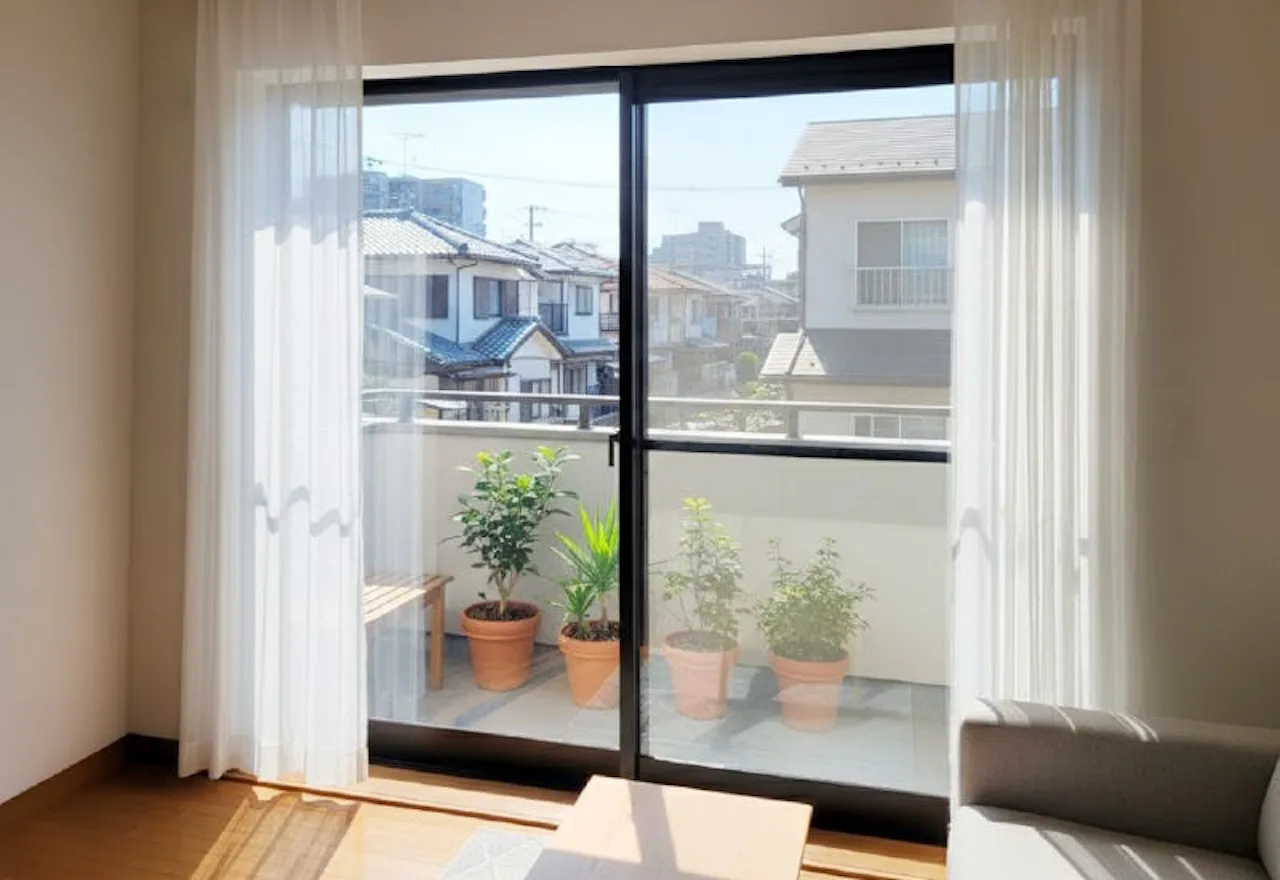 住宅の窓ガラスに防犯フィルムを施工