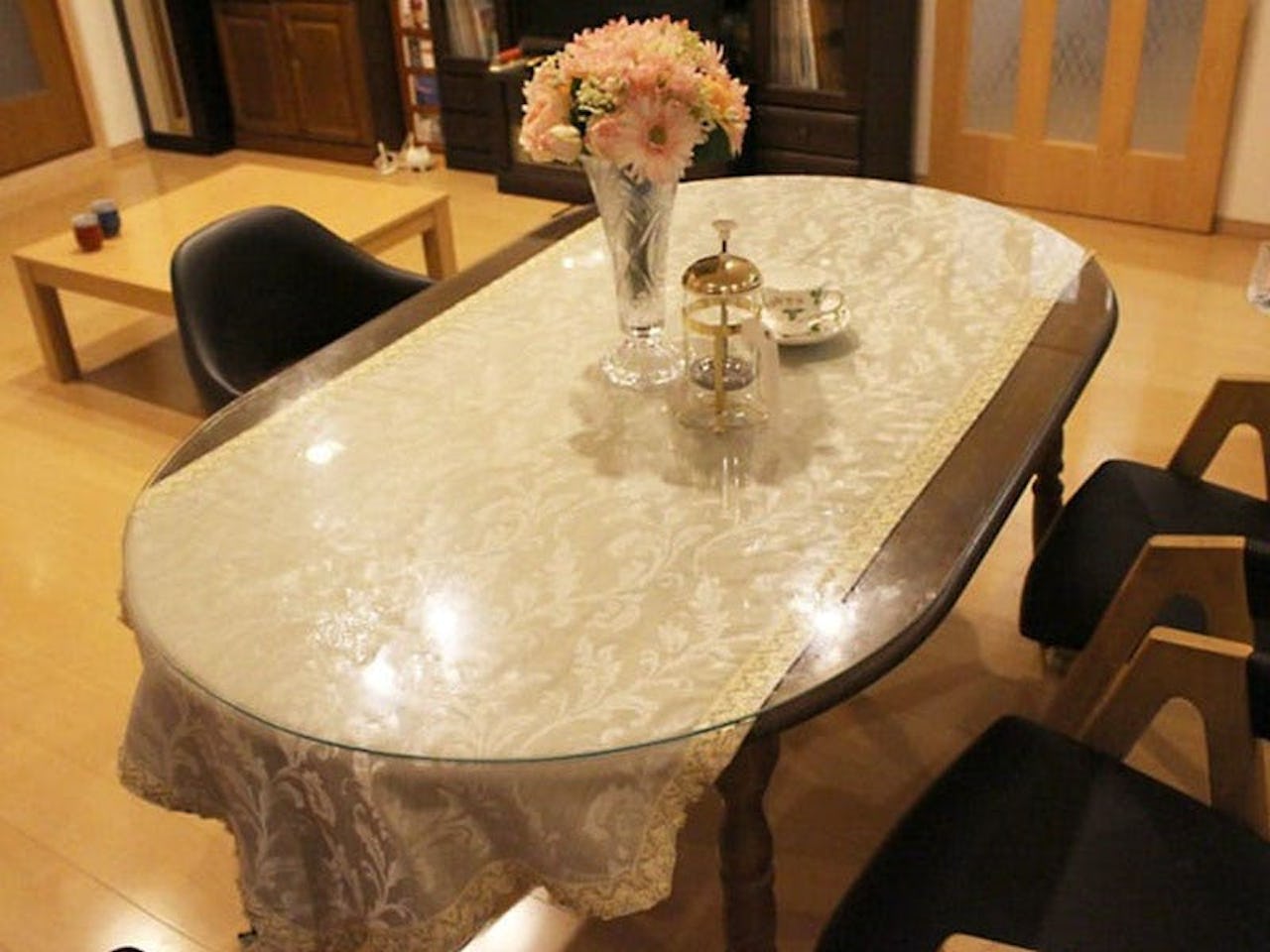 テーブルマットのガラス天板 - 楕円形の例