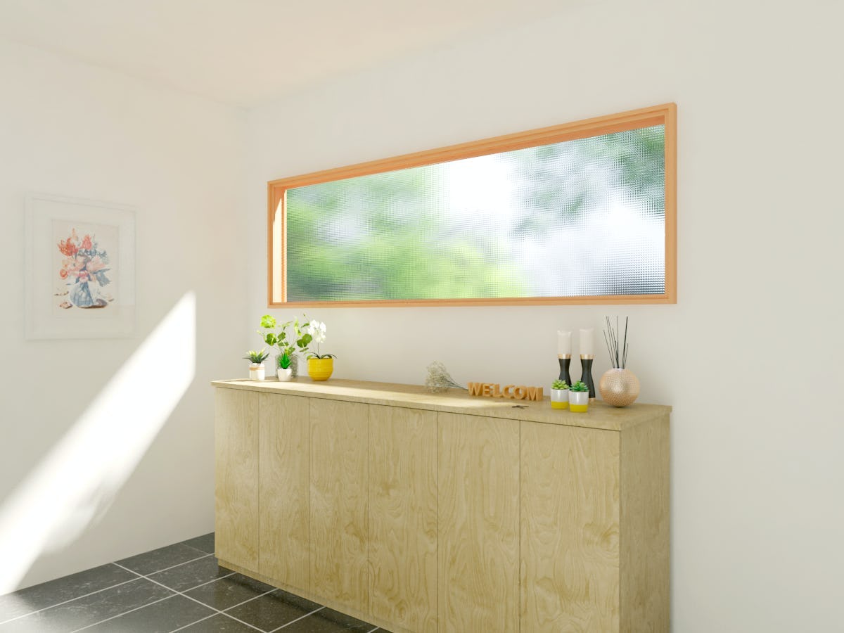 玄関の窓に目隠しできるデザインガラス仕様の「インプラス」を施工したお客様