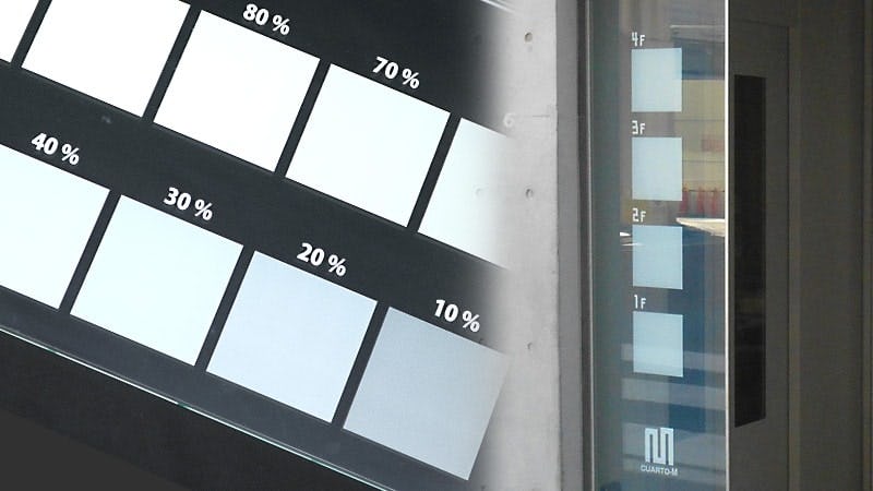 ガラスの白色印刷 - 白色の透過率ごとの仕上がり・見え方の比較