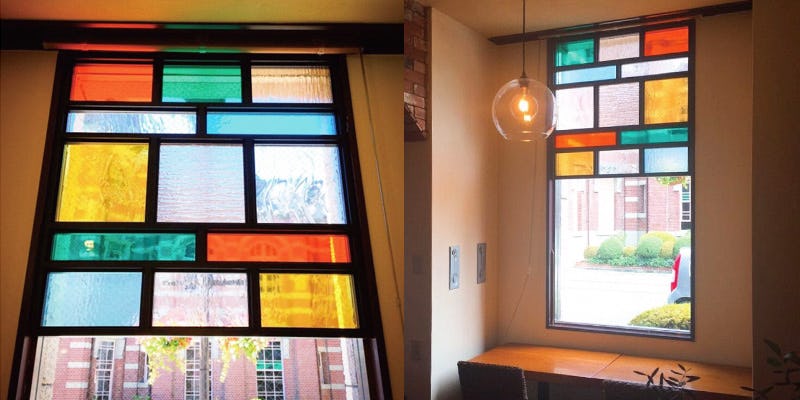 店舗の装飾窓にデザインガラス6種を使用した事例 (岩手県O様)