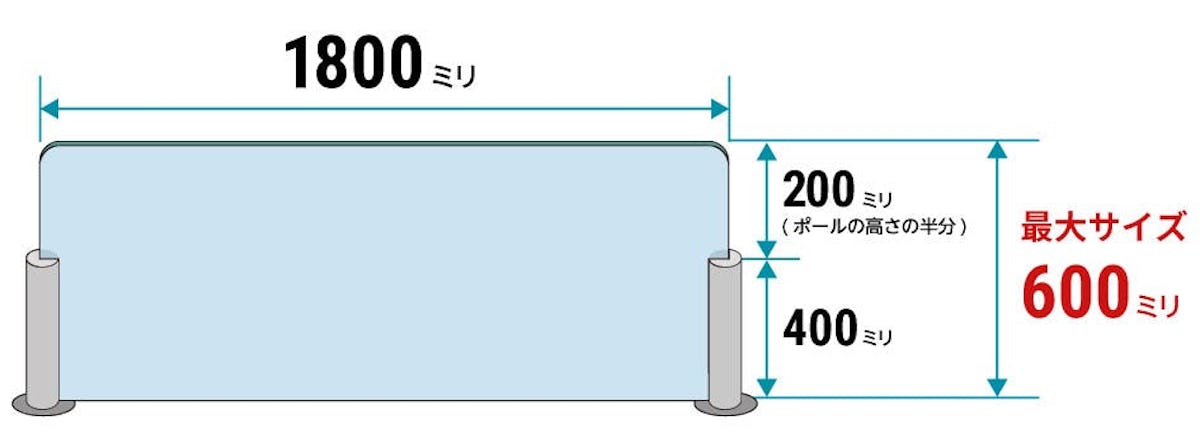 ガラス間仕切りポール-ガラス最大サイズ