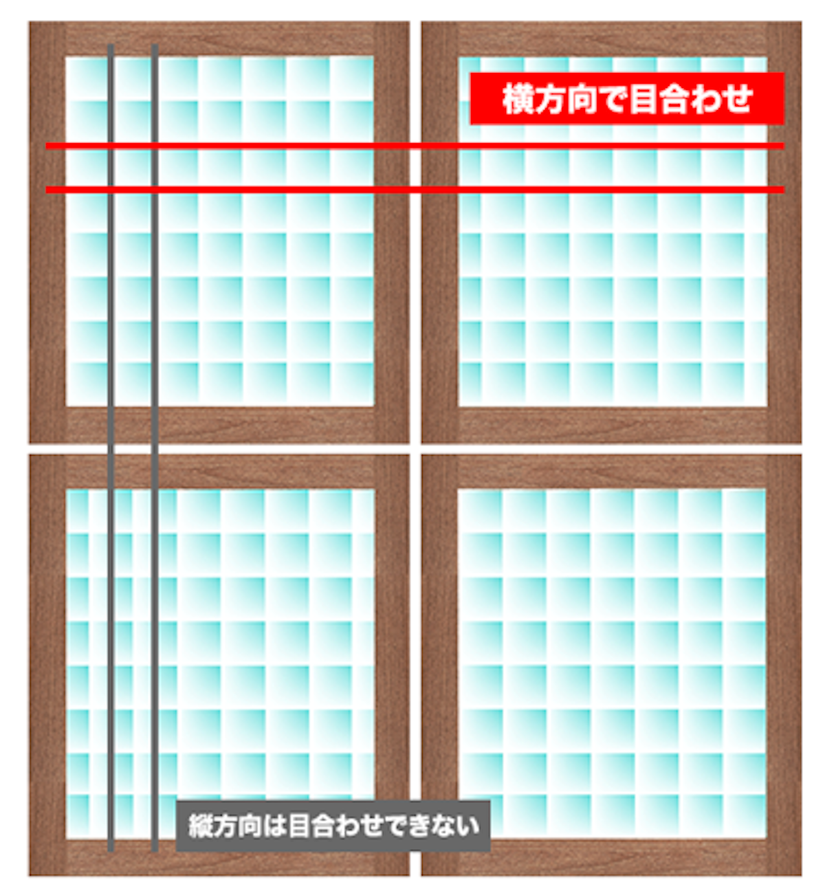 柄を横方向で目合わせした場合 縦方向の目合わせは出来ません