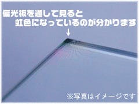 偏光板を通してガラスを見たときに虹色になると「強化ガラス」