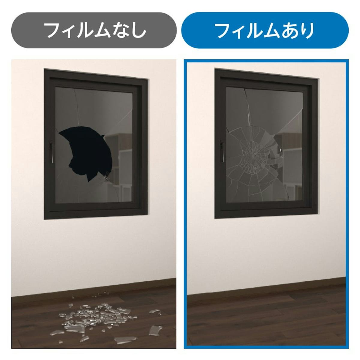 ヨーロッパデザインガラス(サンゴバン) - 飛散防止フィルムで割れても破片が飛び散らず安心