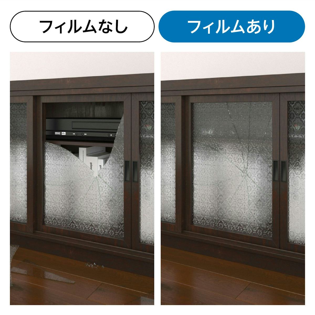 フローラガラス - 飛散防止フィルムをつければ割れても飛び散らず安心