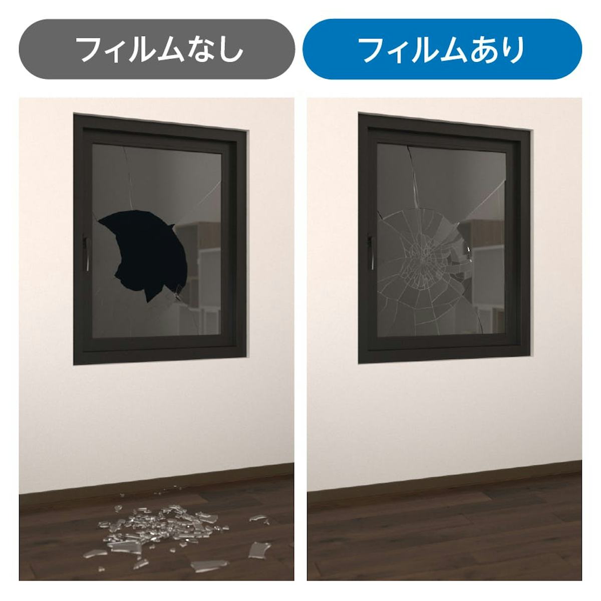 高透過ガラス - 飛散防止フィルムで割れても破片が飛散せず安心