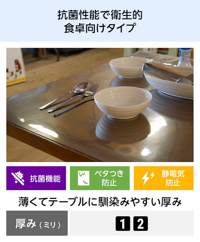 テーブル天板用のビニールマット - 抗菌性能で衛生的/食卓向けタイプ