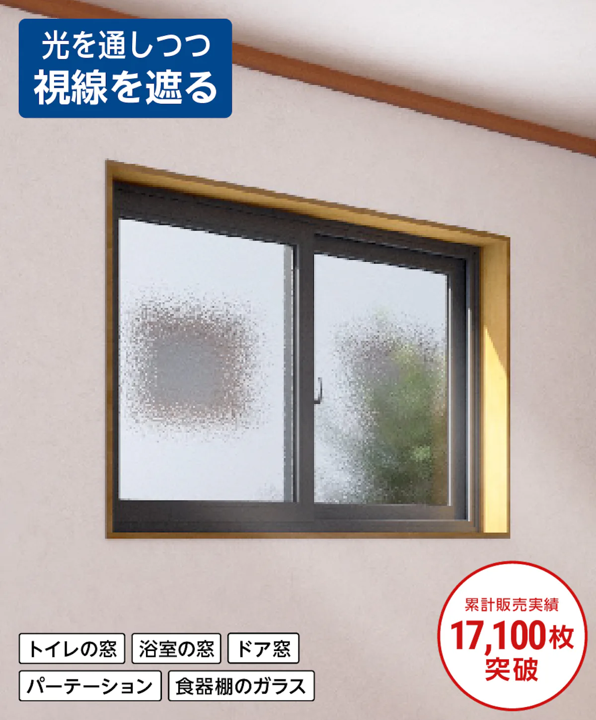 光を通しつつ視線を遮る型板ガラス／トイレや浴室の窓、ドア窓、パーテーション、食器用棚のガラス戸などにおすすめ