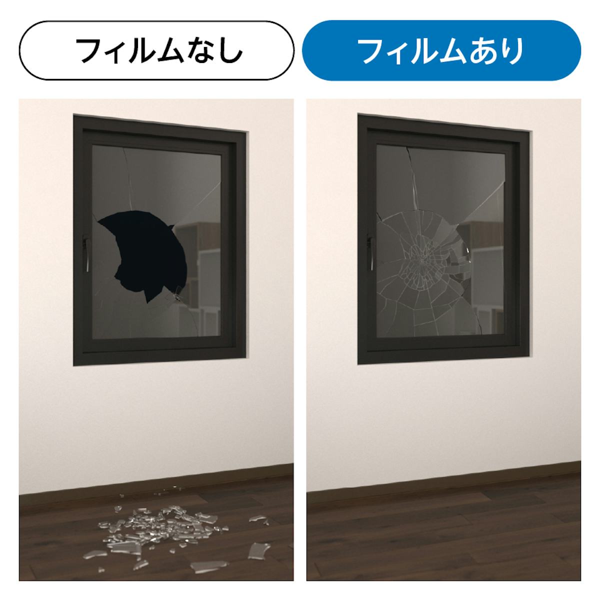 フロストガラス(タペストリーガラス) - 飛散防止フィルムで割れても破片が飛び散らず安心