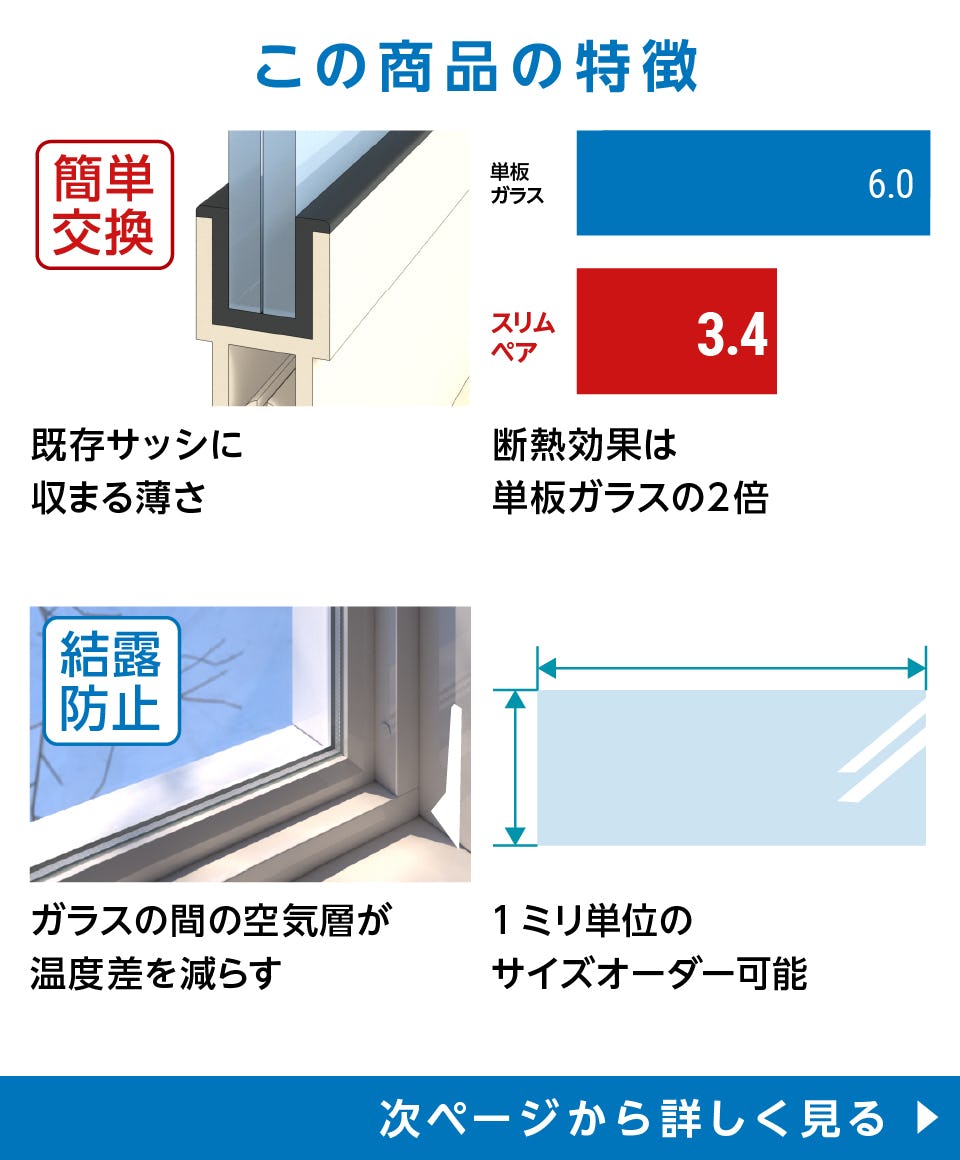 スリムペアガラス】断熱性能はそのまま／ペアガラスの薄型版