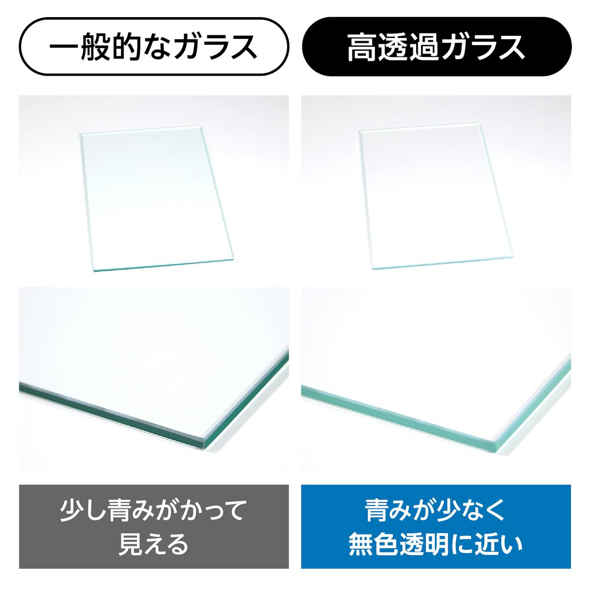 ホワイトガラス(ラコベル・マテラック) - 高透過ガラスとは／青みが少なく無色透明に近いガラス