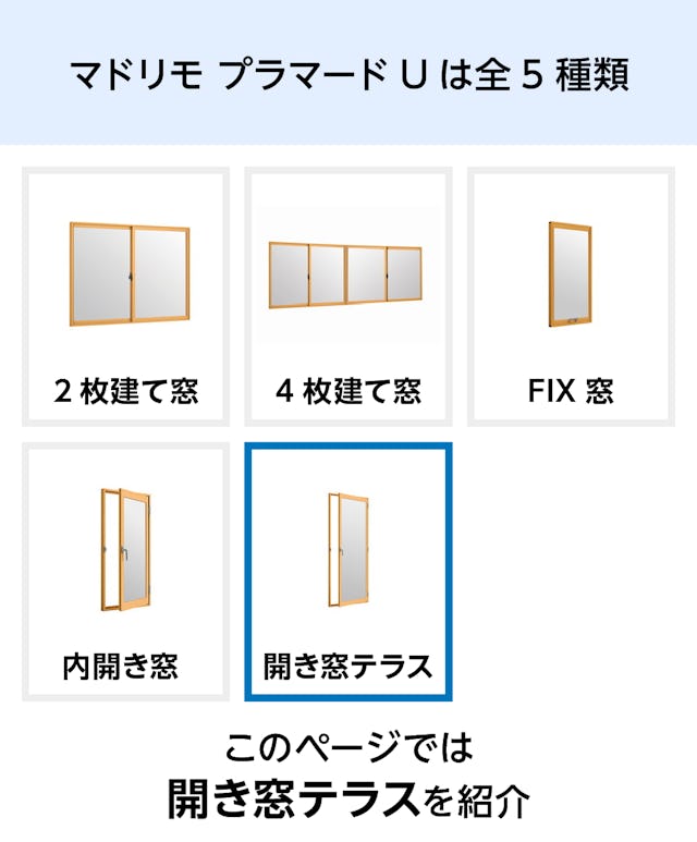 YKK APの内窓「マドリモ プラマードU」開き窓テラス - プラマードUは全5種類