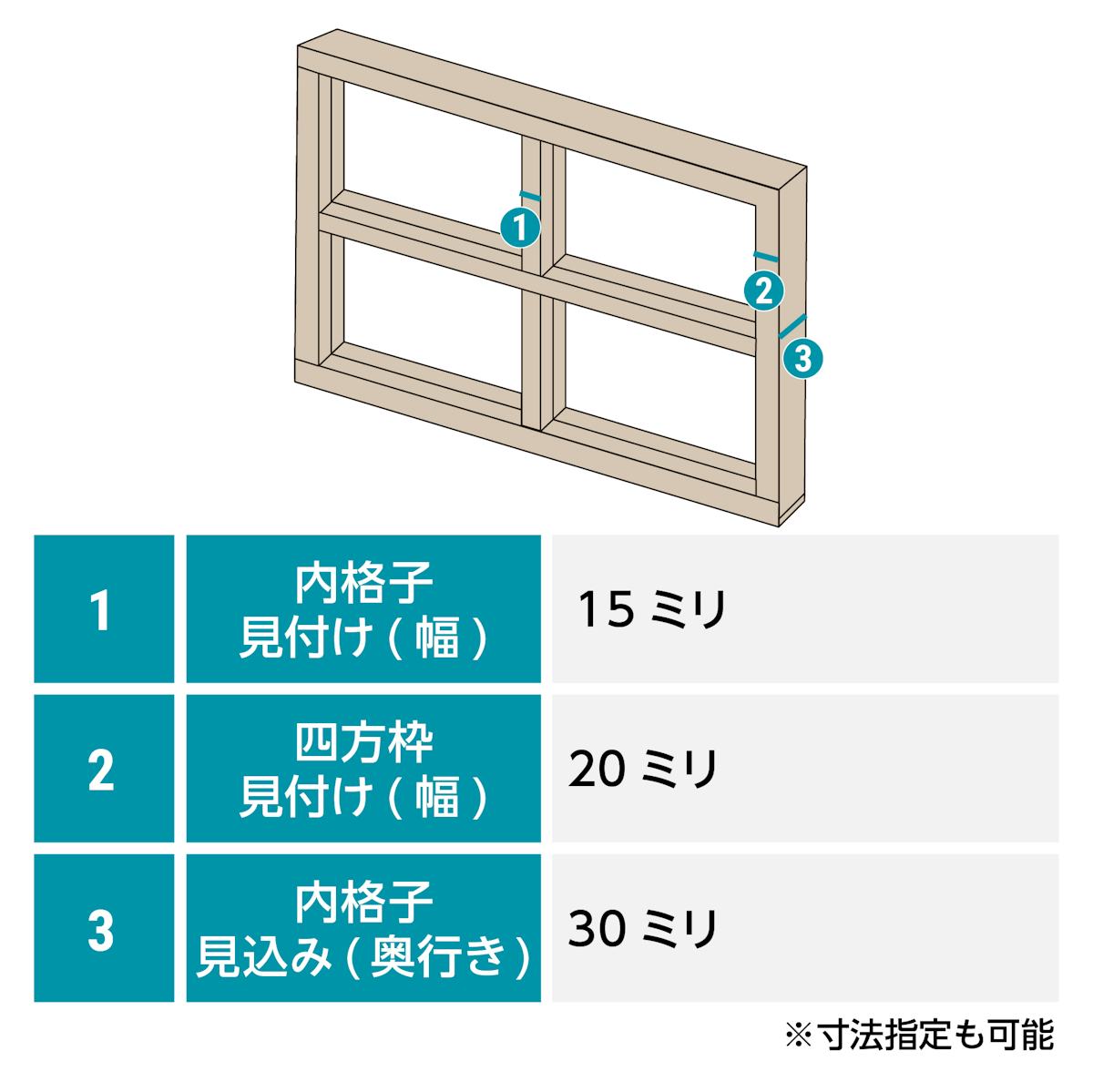 木枠選択ガラスシステム - 窓のみの場合：格子のサイズ