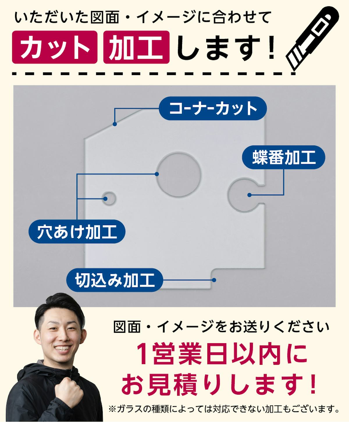 ミリ単位で「結露防止ガラス プレミアム」をカット・加工