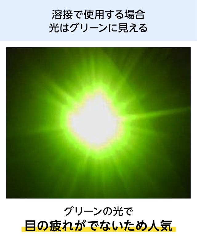 遮光ガラス(溶接用ガラス・太陽ガラス) - 溶接で使用する場合、光はグリーンに見える／グリーンの光で目の疲れにくい