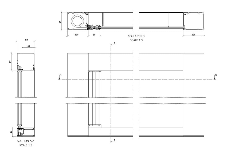 大開口・窓の網戸「Centor スクリーンシステム」 - 寸法図