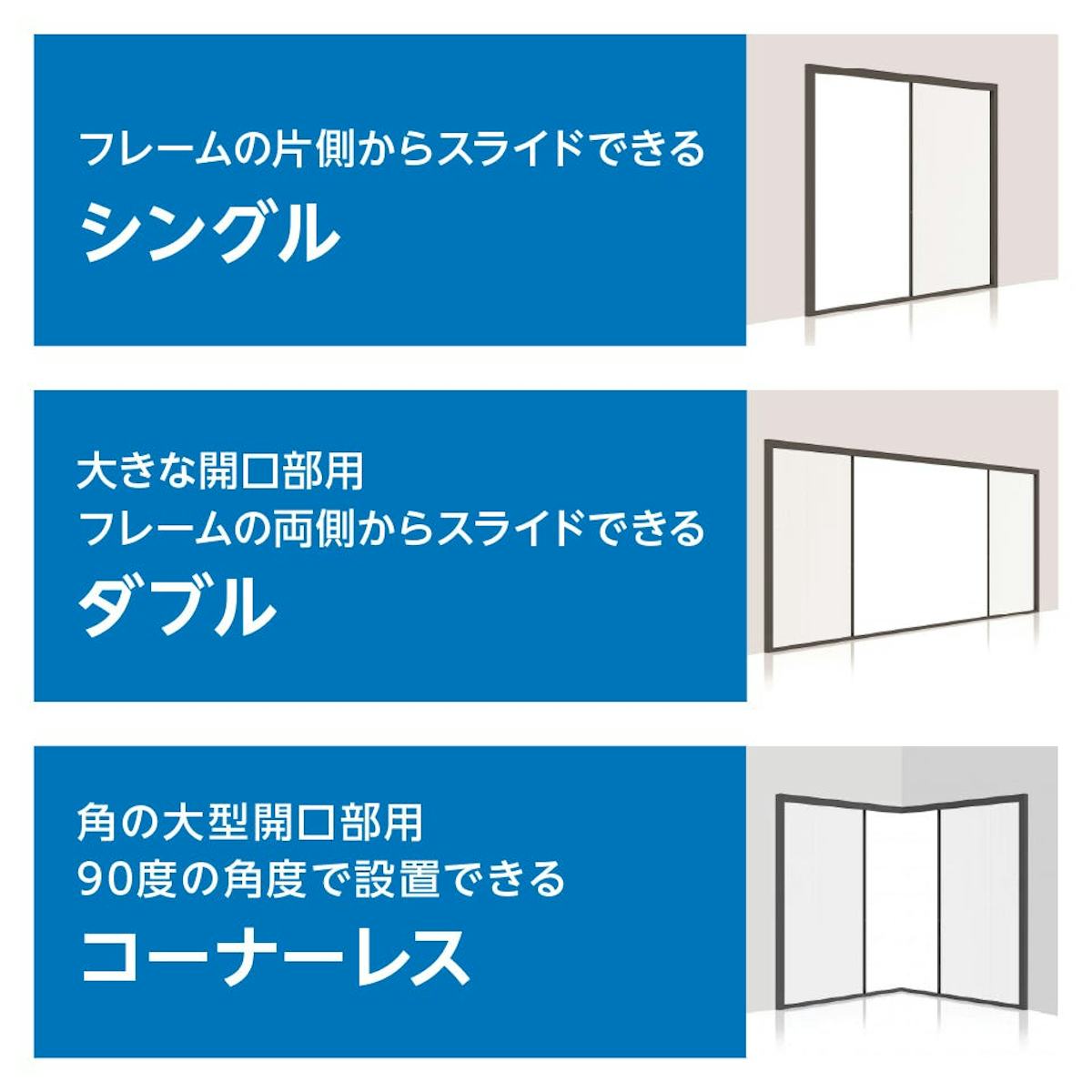 大開口・窓の網戸「Centor スクリーンシステム」 - 3パターンの開閉方式から選べる