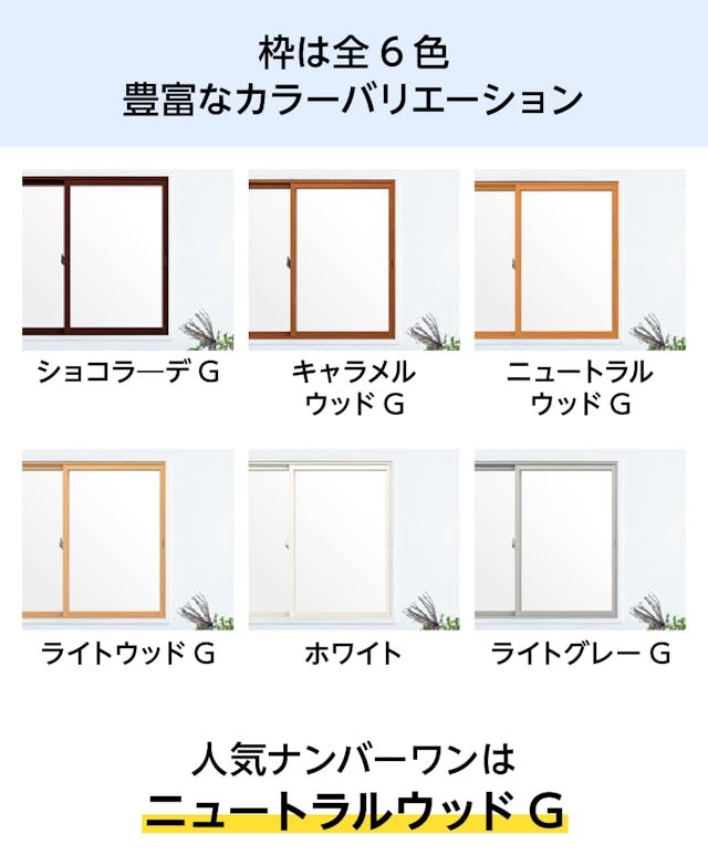 LIXILの内窓「インプラス」引き違い窓(2枚建て) - 選べる枠のカラーは6種類