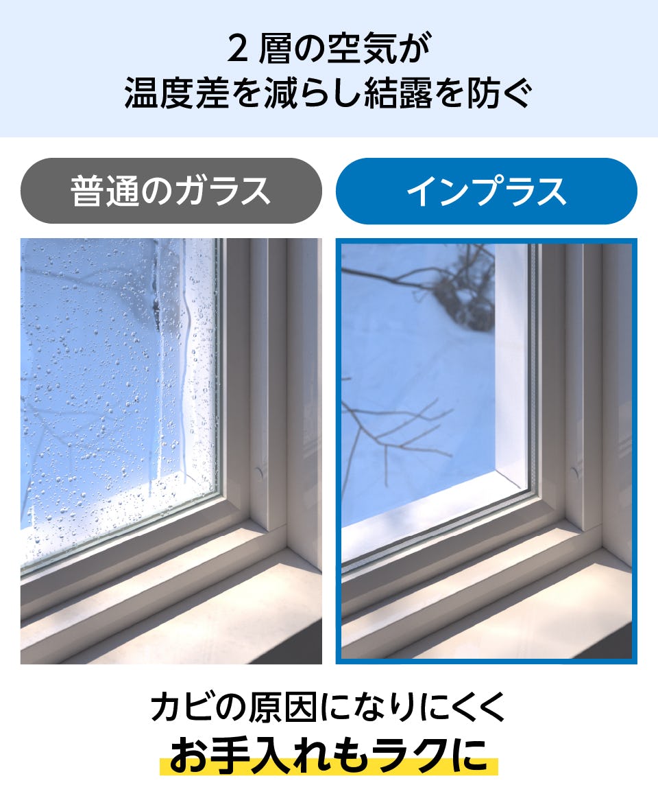 インプラス2枚建て】引き違い窓／断熱効果、結露防止、防音