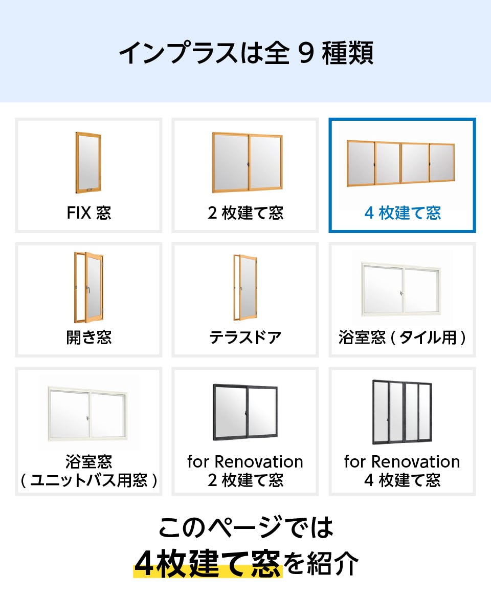 インプラス4枚建て】引き違い窓／断熱効果、結露防止、防音