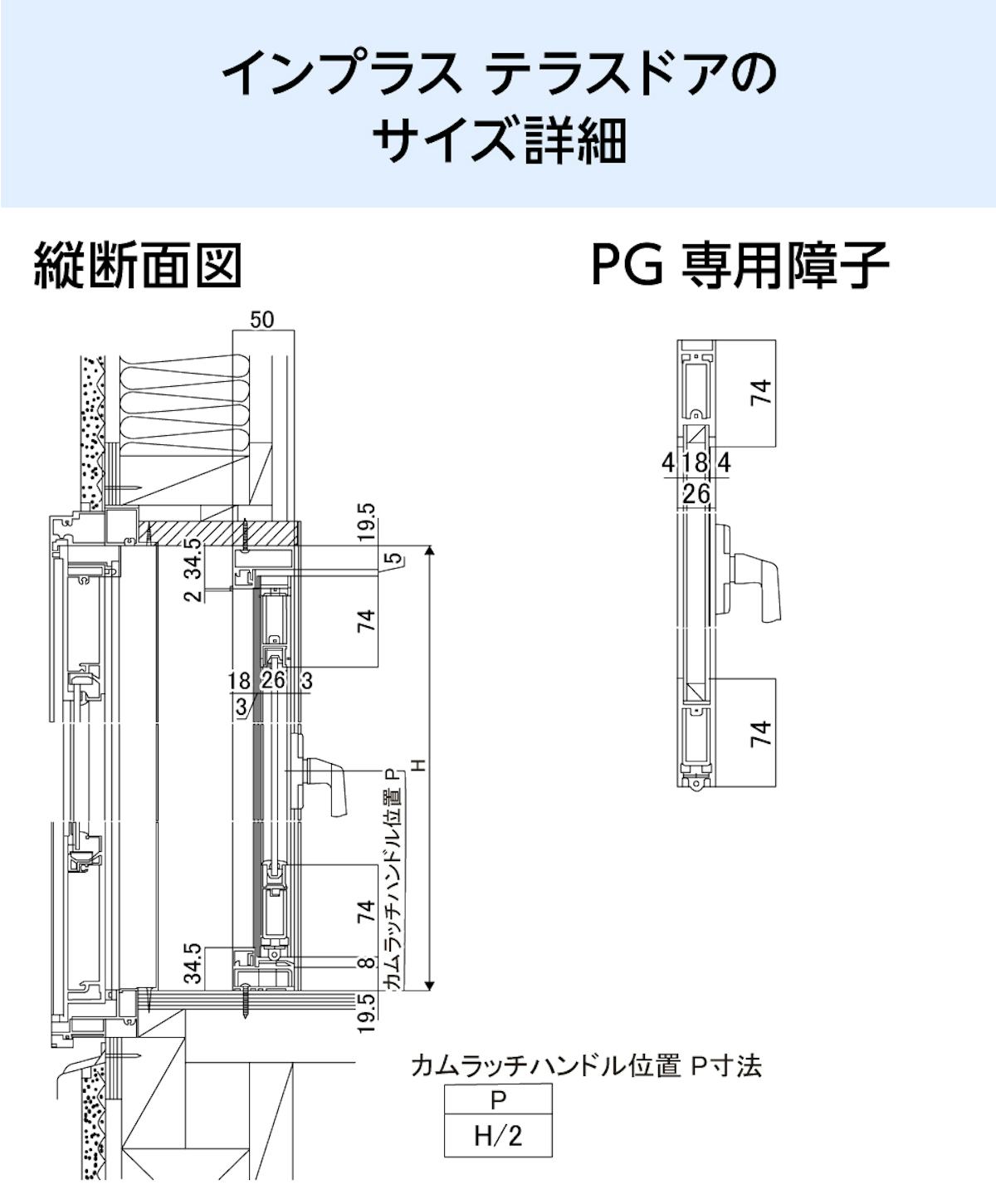 LIXILの内窓「インプラス」テラスドア - 納まり図(縦断面図)