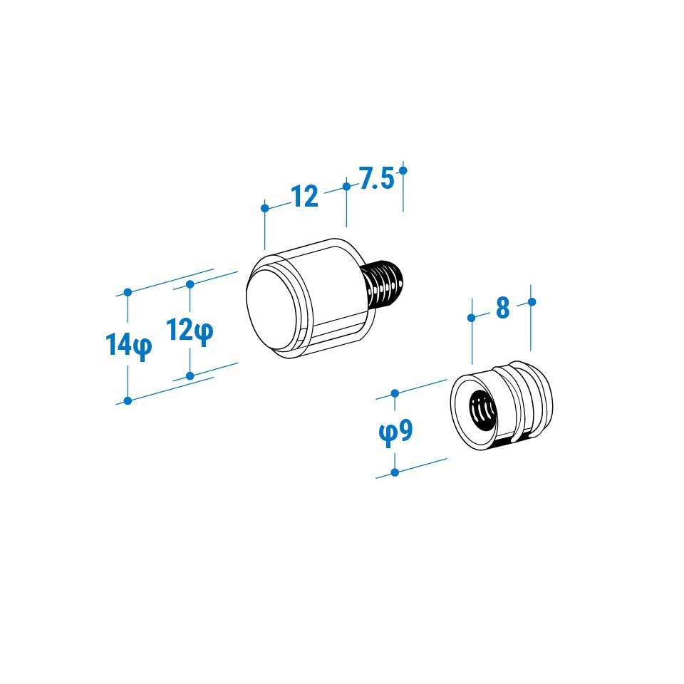 「透明ガラス:棚受けダボセット(木地用)」の棚受け金具の寸法