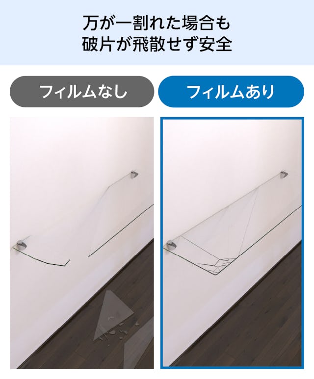 飛散防止フィルムを貼り付けることができる「透明ガラス:棚受けダボセット(木地用)」