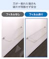 「透明ガラスシェルフセット(スマートタイプ)」は、棚板が万が一割れた場合も破片が飛散せず安全な飛散防止加工が可能