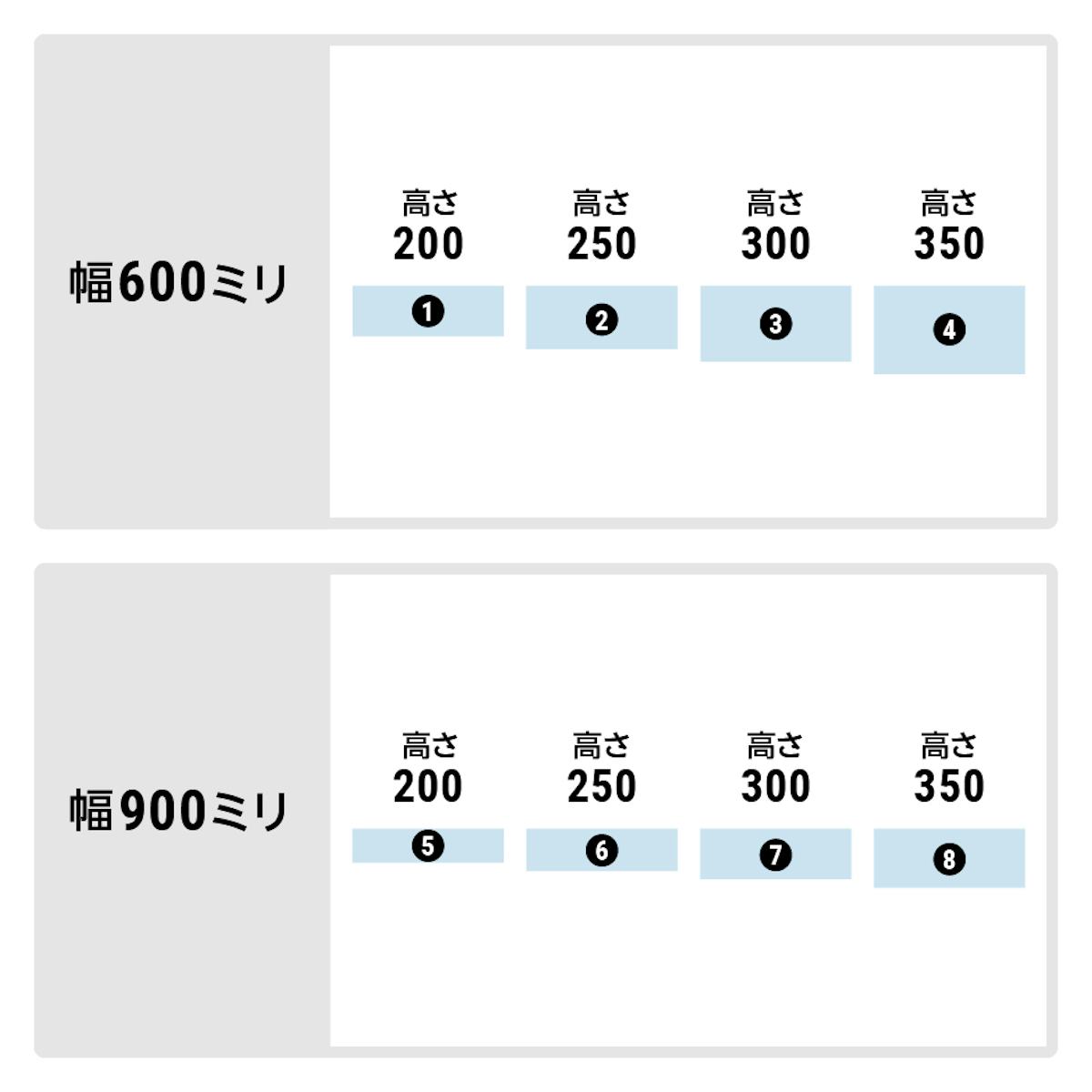 スリット棚の強化ガラスのサイズは、用途に合わせて8タイプ
