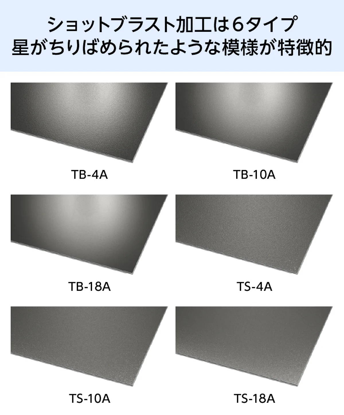 意匠仕上げのショットブラスト加工は6タイプ